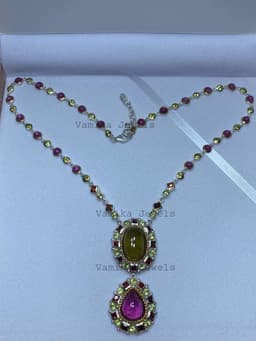 Natural Rubellite Tourmaline Necklace, 925 Sterling Silver Ruby, Peridot and Garnet Statement Jewelry thumbnail 2