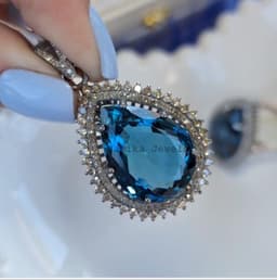 Natural London Blue Topaz Diamond Pendant, 925 Sterling Silver Double Halo Statement Jewelry thumbnail 6