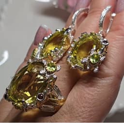 Natural Lemon Quartz Ring Earring Set, 925 Sterling Silver Garnet Peridot Jewelry, Anniversary Gift thumbnail 6