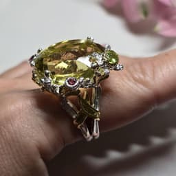 Natural Lemon Quartz Ring Earring Set, 925 Sterling Silver Garnet Peridot Jewelry, Anniversary Gift thumbnail 4