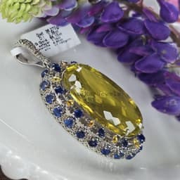 Natural Lemon Topaz Pendant– 925 Sterling Silver Kyanite Sapphire Diamond Multi Stone Statement Jewelry thumbnail 1