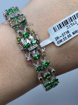 Natural Tsavorite & Diamond Tennis Bracelet, 925 Sterling Silver Elegant Multi Tourmaline Statement Jewelry thumbnail 1